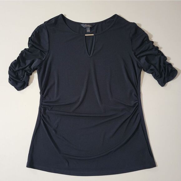 Thalia Sodi Women's Black Elbow Sleeve Keyhole Top - Picture 3 of 12